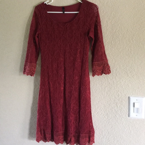 Burgundy Lace Dress - Picture 2 of 5